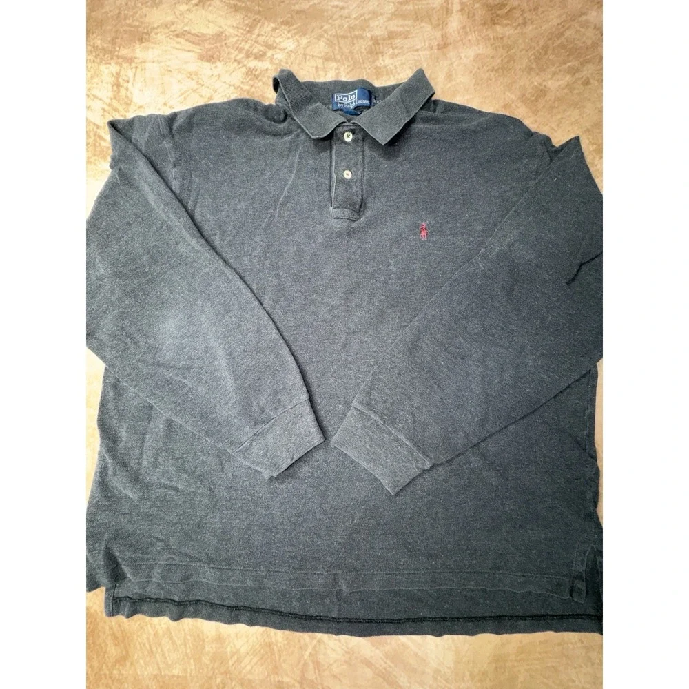 Polo Ralph Lauren XXL Long Sleeve Polo Charcoal Grey Thin Loose 100% Cotton